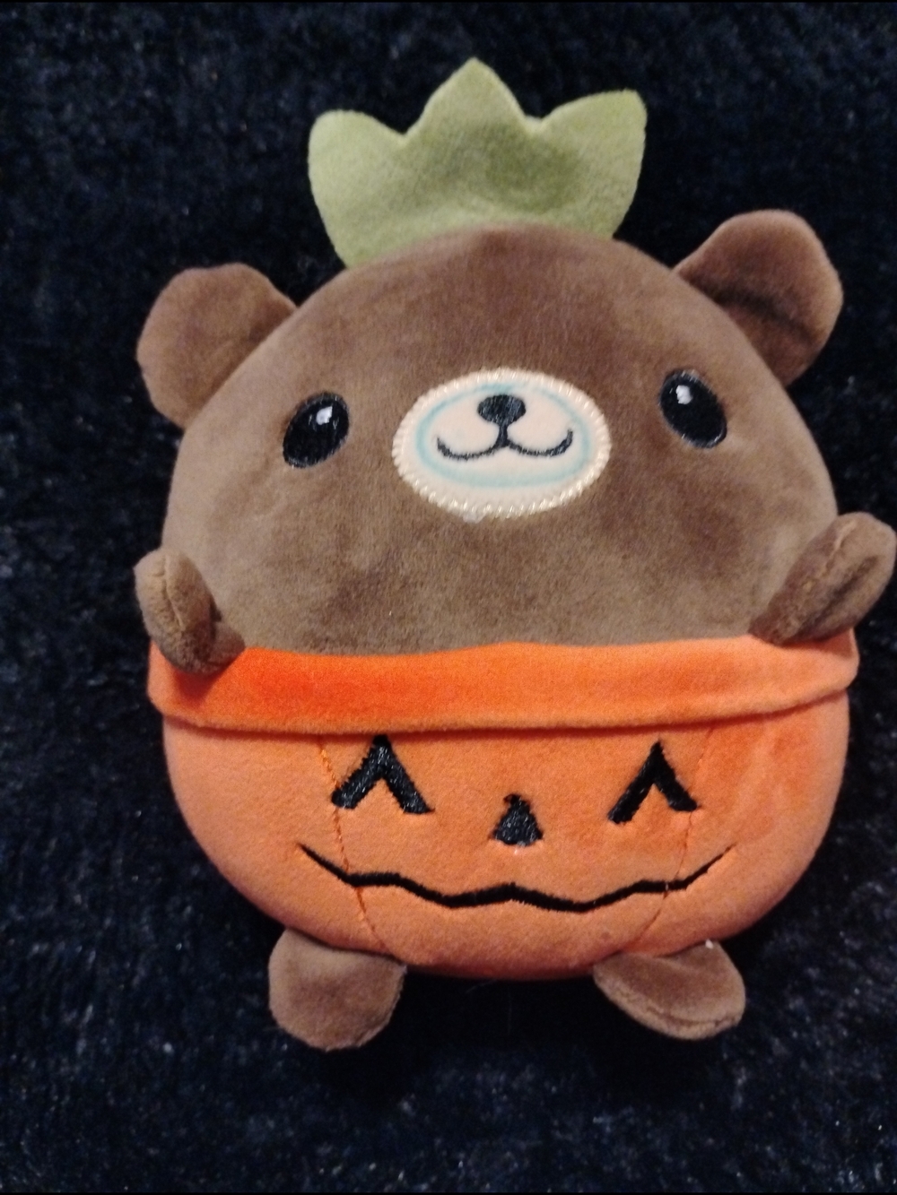 Brown Bear Plush in Orange Pumpkin Costume